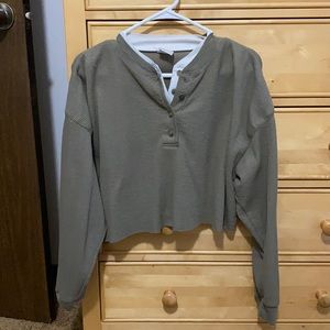 Cropped Olive Green Waffle Shirt